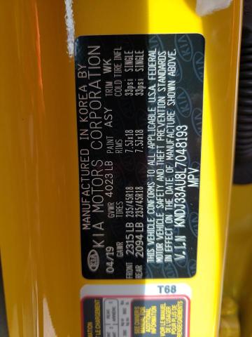 KNDJ33AU8L7048193 - 2020 KIA SOUL EX YELLOW photo 10