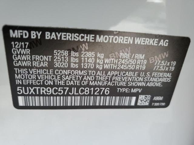 5UXTR9C57JLC81276 - 2018 BMW X3 XDRIVE3 SILVER photo 10