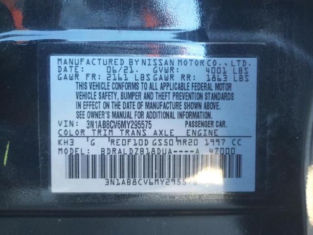 3N1AB8CV6MY295575 - 2021 NISSAN SENTRA SV BLACK photo 10