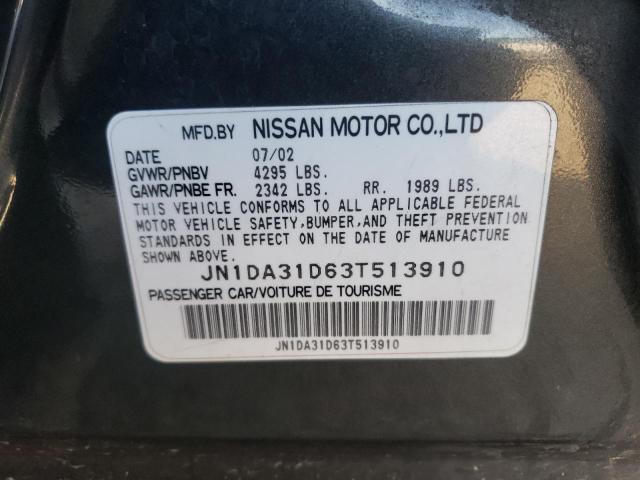 JN1DA31D63T513910 - 2003 NISSAN MAXIMA GLE GRAY photo 10