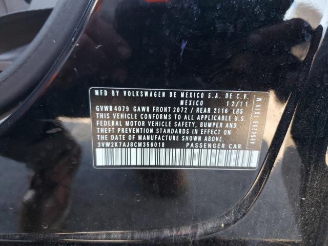 3VW2K7AJ8CM356018 - 2012 VOLKSWAGEN JETTA BASE 黑色 照片 10