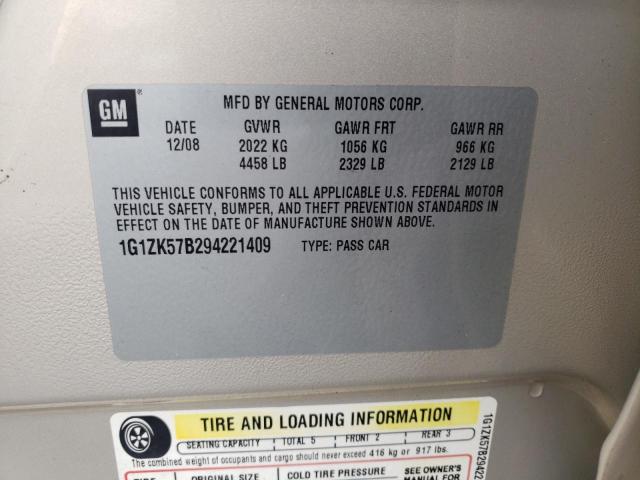 1G1ZK57B294221409 - 2009 CHEVROLET MALIBU LTZ  ფოტო 10