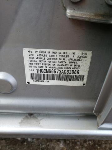 1HGCM66573A083868 - 2003 HONDA ACCORD SILVER photo 10