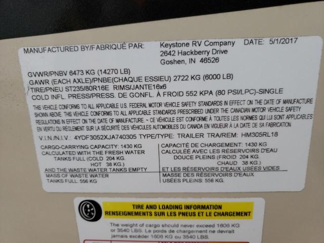 4YDF3052XJA740305 - 2018 KEYSTONE MONTANA BEIGE photo 10