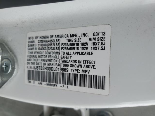 5J8TB3H30DL019869 - 2013 ACURA RDX WHITE photo 10