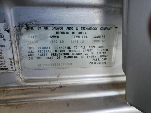 KL1TD66E79B629352 - 2009 CHEVROLET AVEO LS 银色 照片 10