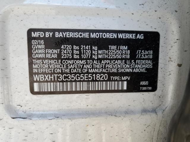 WBXHT3C35G5E51820 - 2016 BMW X1 XDRIVE2 WHITE photo 10