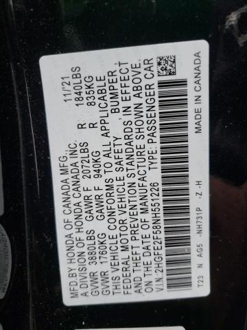 2HGFE2F58NH551226 - 2022 HONDA CIVIC SPOR BLACK photo 10