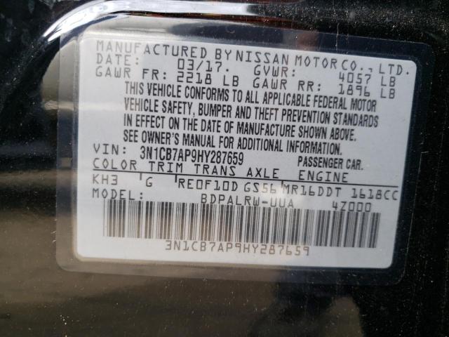 3N1CB7AP9HY287659 - 2017 NISSAN SENTRA SR BLACK photo 10