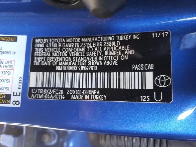 NMTKHMBX3JR049810 - 2018 TOYOTA C-HR XLE BLUE photo 10