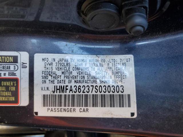 JHMFA36237S030303 - 2007 HONDA CIVIC HYBR GRAY photo 10