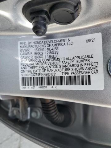 19XZE4F94NE001821 - 2022 HONDA INSIGHT TO SILVER photo 10