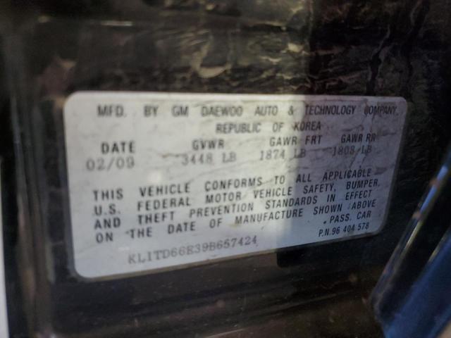 KL1TD66E39B657424 - 2009 CHEVROLET AVEO LS 黑色 照片 10