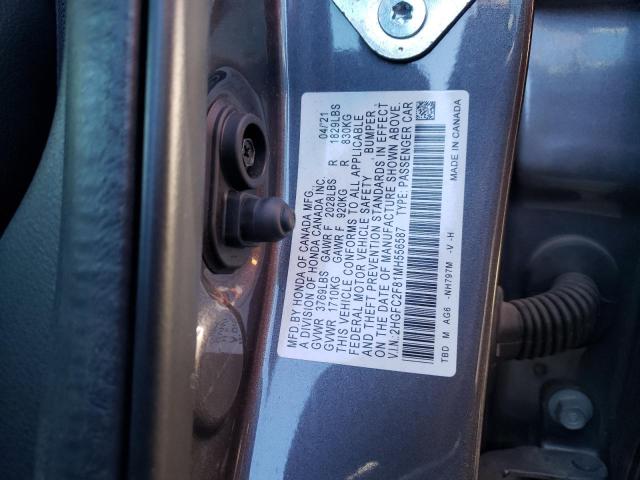 2HGFC2F81MH556587 - 2021 HONDA CIVIC SPOR GRAY photo 10