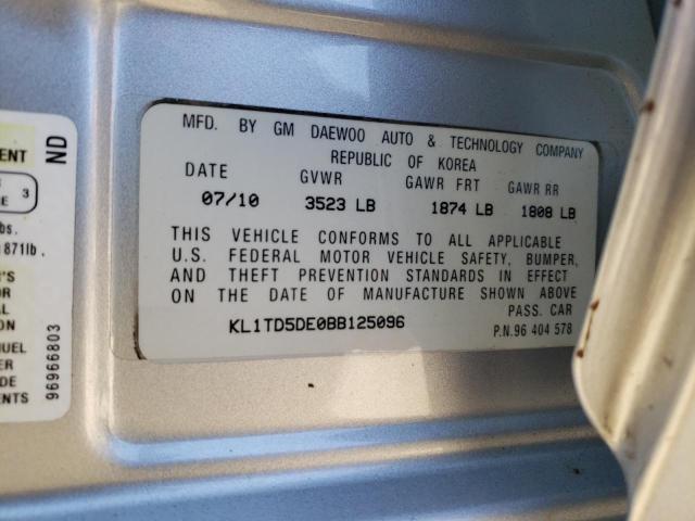 KL1TD5DE0BB125096 - 2011 CHEVROLET AVEO LS 银色 照片 10