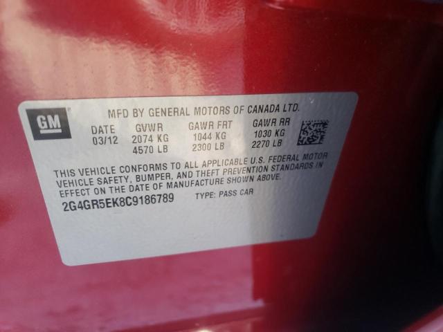 2G4GR5EK8C9186789 - 2012 BUICK REGAL RED photo 10