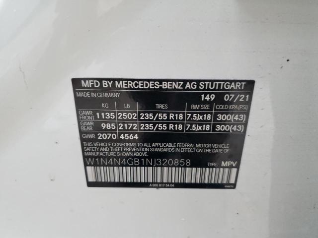 W1N4N4GB1NJ320858 - 2022 MERCEDES-BENZ GLA 250 WHITE photo 10