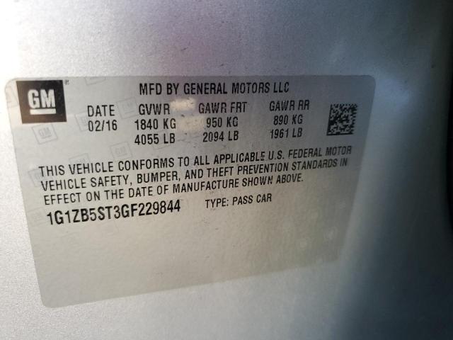 1G1ZB5ST3GF229844 - 2016 CHEVROLET MALIBU LS 银色 照片 10