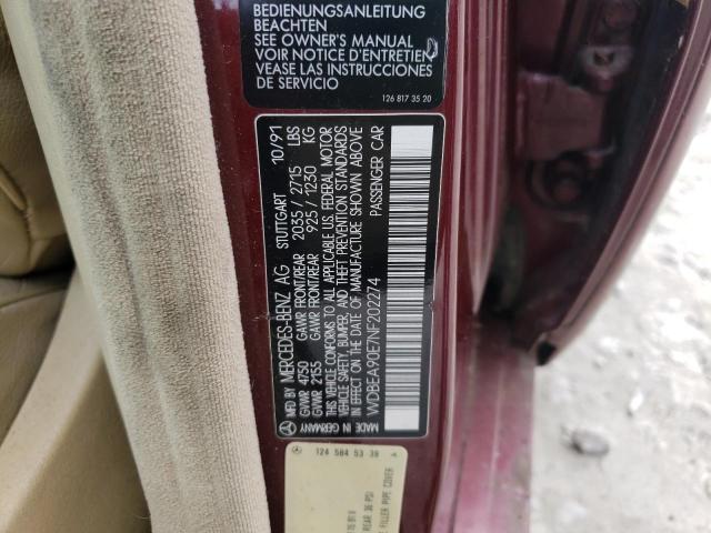 WDBEA90E7NF202274 - 1992 MERCEDES-BENZ 300 TE MAROON photo 10