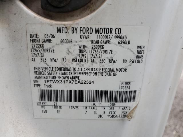 1FTWX31PX7EA22524 - 2007 FORD F350 SRW S WHITE photo 10