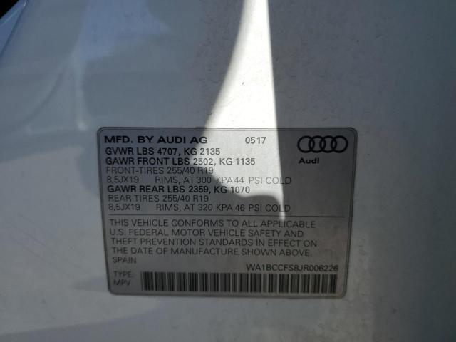 WA1BCCFS8JR006226 - 2018 AUDI Q3 PREMIUM WHITE photo 10