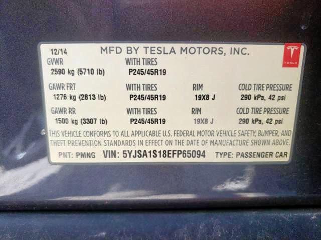 5YJSA1S18EFP65094 - 2014 TESLA MODEL S Մոխրագույն լուսանկար 10