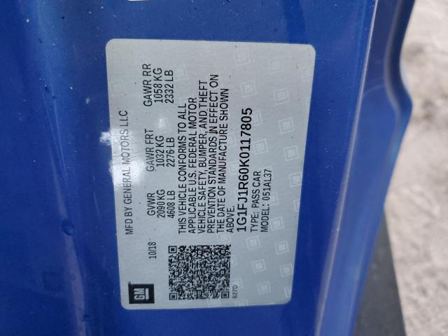 1G1FJ1R60K0117805 - 2019 CHEVROLET CAMARO ZL1 蓝色 照片 10