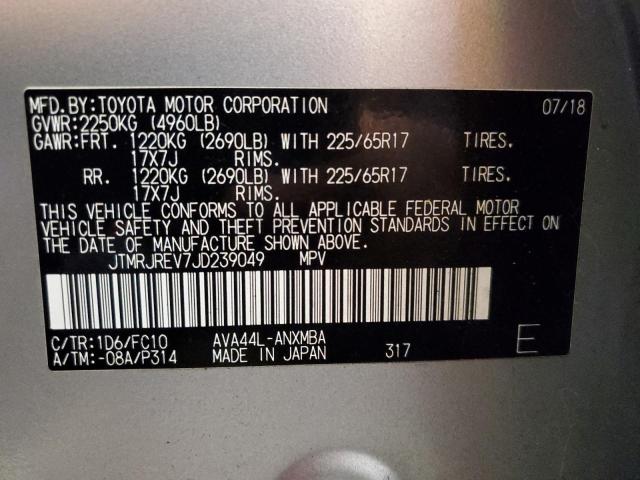 JTMRJREV7JD239049 - 2018 TOYOTA RAV4 HV LE SILVER photo 10