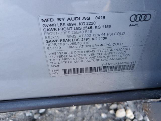 WA1GFCFS5GR021532 - 2016 AUDI Q3 PRESTIG SILVER photo 10