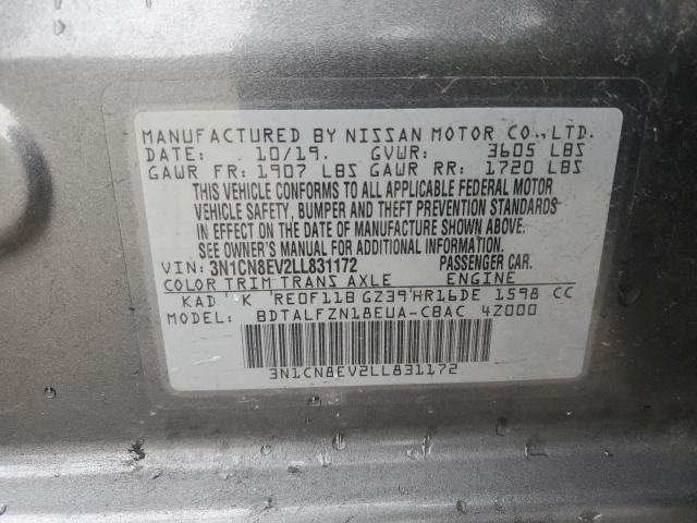 3N1CN8EV2LL831172 - 2020 NISSAN VERSA SV GRAY photo 10