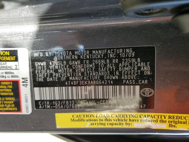 4T4BF3EK9AR064214 - 2010 TOYOTA CAMRY BASE GRAY photo 10