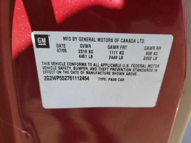 2G2WP552761112454 - 2006 PONTIAC GRAND PRIX ბურგუნდია ფოტო 10