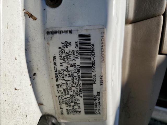 4T1BG22K7XU874651 - 1999 TOYOTA CAMRY CE WHITE photo 10