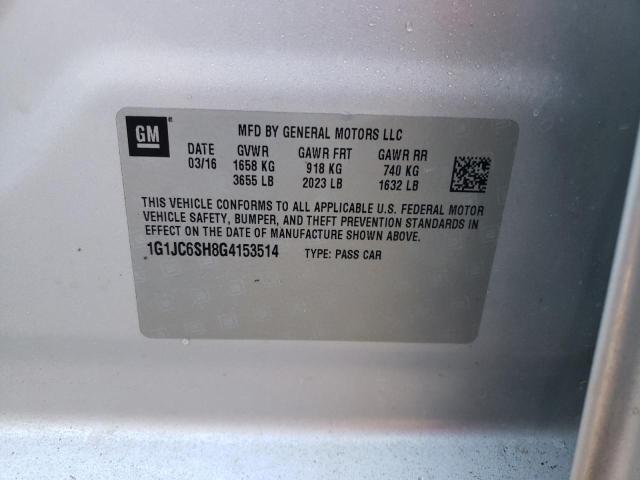 1G1JC6SH8G4153514 - 2016 CHEVROLET SONIC LT SILVER photo 10