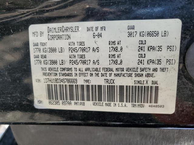 1D7HU18D34S786669 - 2004 DODGE RAM 1500 S BLACK photo 10