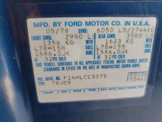 F14HLCC3075 - 1978 FORD F150 4X4 BLUE photo 10