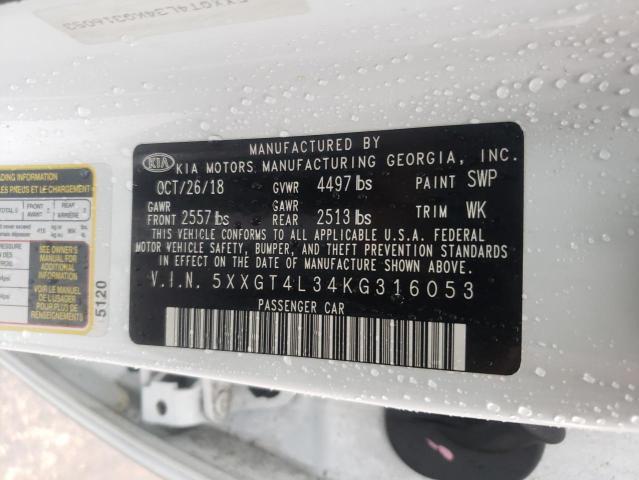 5XXGT4L34KG316053 - 2019 KIA OPTIMA LX WHITE photo 10