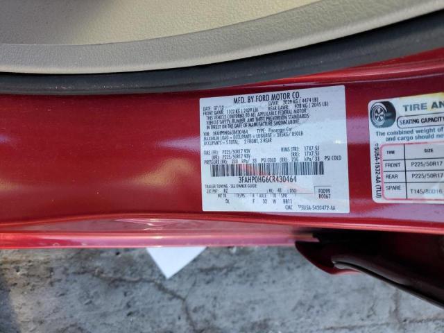 3FAHP0HG6CR430464 - 2012 FORD FUSION SE RED photo 10