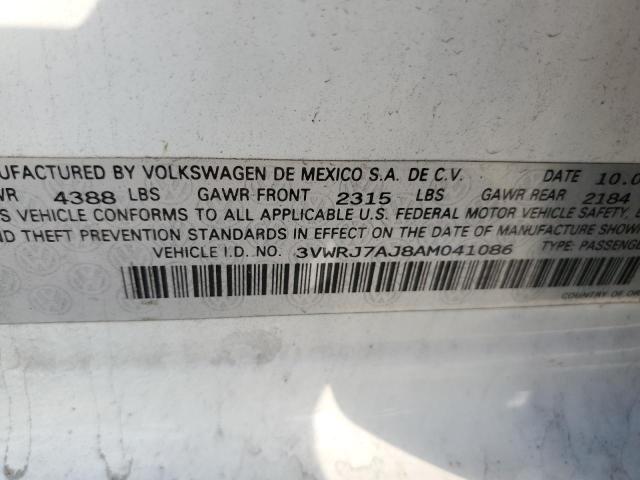 3VWRJ7AJ8AM041086 - 2010 VOLKSWAGEN JETTA WOLF WHITE photo 10