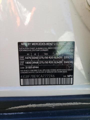 4JGBF7BE9CA777246 - 2012 MERCEDES-BENZ GL-CLASS G WHITE photo 10