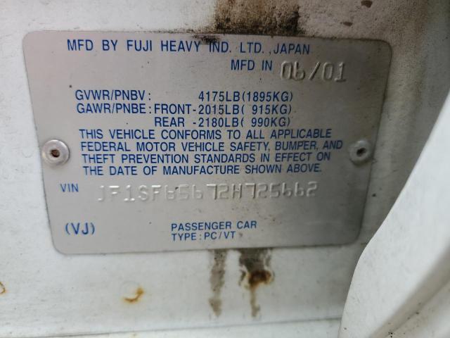 JF1SF65672H725662 - 2002 SUBARU FORESTER S WHITE photo 10