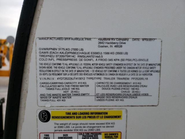 4YDT2522XJT413012 - 2018 KEYSTONE PASSPORT თეთრი ფოტო 10