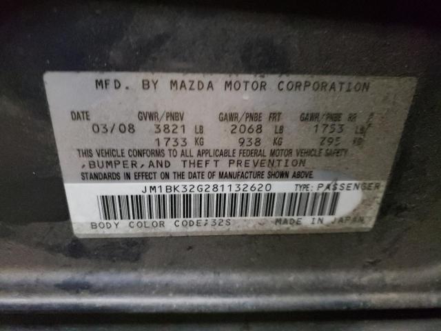 JM1BK32G281132620 - 2008 MAZDA 3 I GRAY photo 10