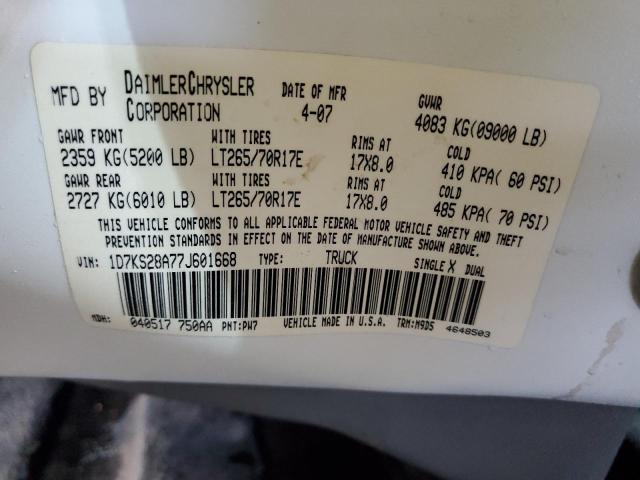 1D7KS28A77J601668 - 2007 DODGE RAM 2500 S WHITE photo 10