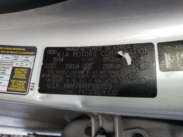 KNAFZ4A81F5363329 - 2015 KIA FORTE EX SILVER photo 10