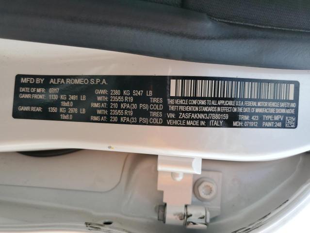 ZASFAKNN3J7B80159 - 2018 ALFA ROMEO STELVIO TI WHITE photo 10