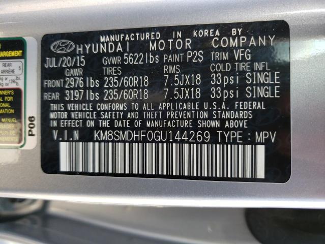 KM8SMDHF0GU144269 - 2016 HYUNDAI SANTA FE S SILVER photo 10