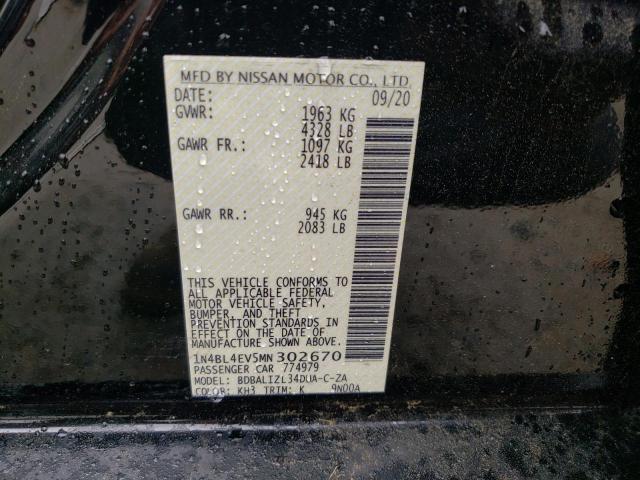 1N4BL4EV5MN302670 - 2021 NISSAN ALTIMA SL BLACK photo 10