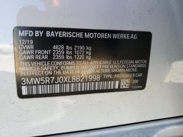 3MW5R7J0XL8B21998 - 2020 BMW 330XI WHITE photo 10