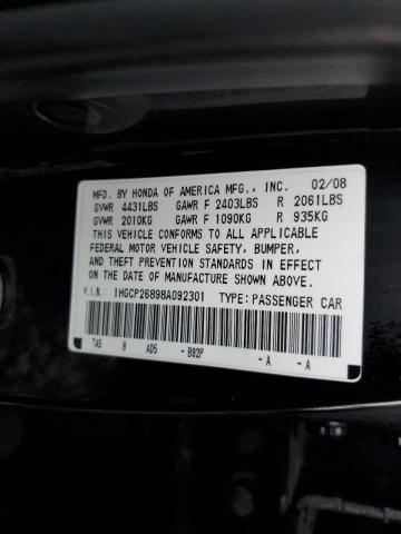 1HGCP26898A092301 - 2008 HONDA ACCORD EXL BLACK photo 10